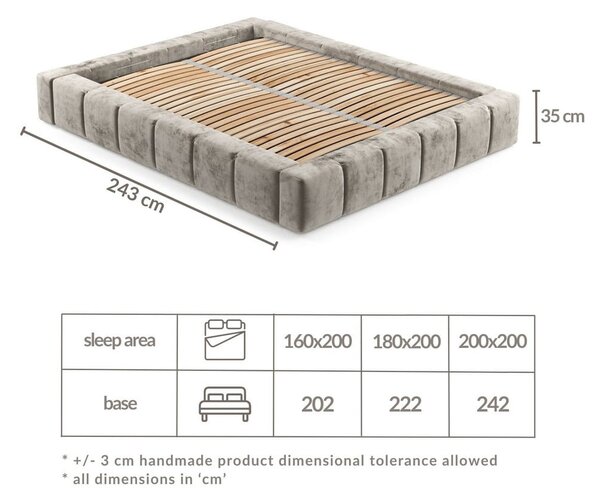 Hnědá čalouněná dvoulůžková postel s úložným prostorem s roštem 180x200 cm Aruba L – Maison de Rêve