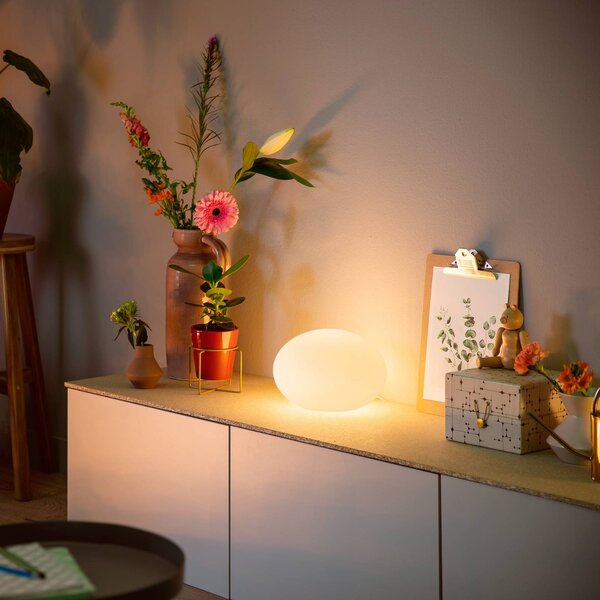 Philips Hue Flourish LED stolní lampa, RGBW, stmívatelný, Bílá / opál, Obývací pokoj / jídelna, Sklo, Moderní