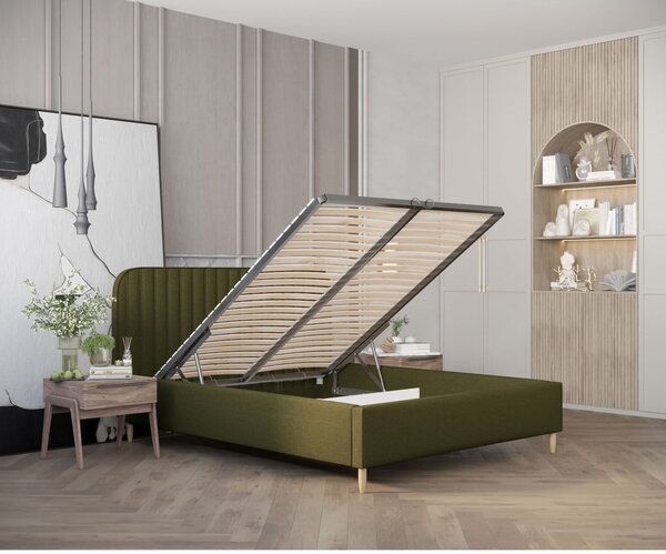 Zelená čalouněná dvoulůžková postel s úložným prostorem s roštem 180x200 cm Noto – Maison de Rêve