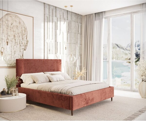 Čalouněná dvoulůžková postel v cihlové barvě s úložným prostorem s roštem 180x200 cm Etero – Maison de Rêve
