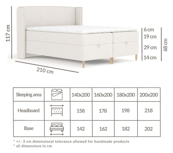 Krémová boxspring postel s úložným prostorem 180x200 cm Monpelli – Maison de Rêve