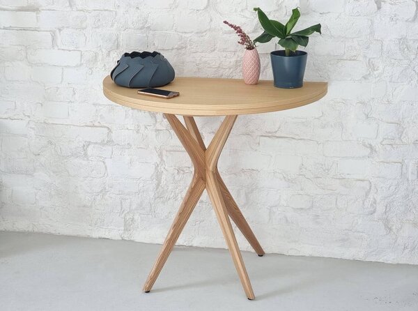 Kulatý rozkládací jídelní stůl s deskou v dekoru jasanového dřeva 45x90 cm Jubi – Ragaba