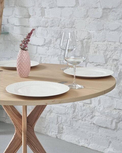 Kulatý rozkládací jídelní stůl s deskou v dekoru jasanového dřeva 45x90 cm Jubi – Ragaba