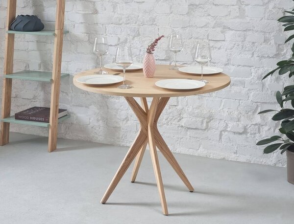 Kulatý rozkládací jídelní stůl s deskou v dekoru jasanového dřeva 45x90 cm Jubi – Ragaba