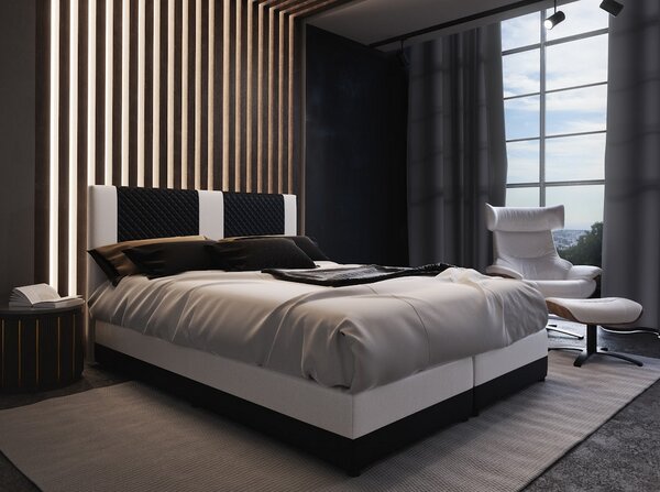 Boxspringová postel s úložným prostorem PIERROT - 180x200, černá / bílá