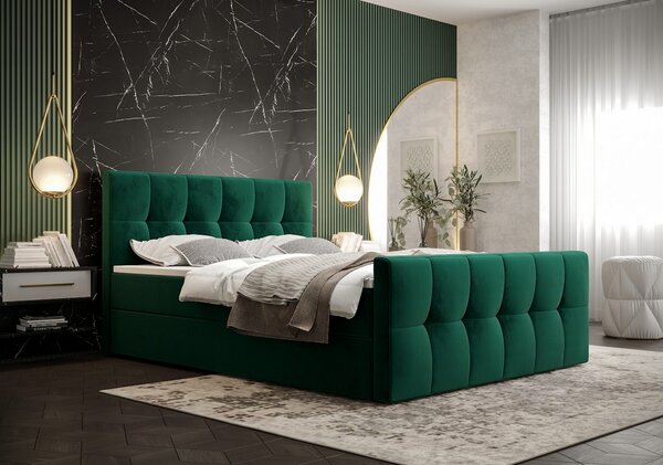 Boxspringová postel s úložným prostorem ELIONE - 120x200, zelená