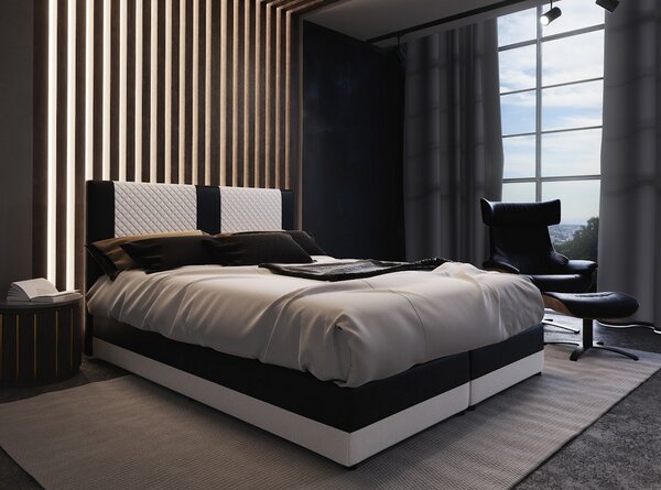 Boxspringová postel s úložným prostorem PIERROT - 180x200, bílá / černá