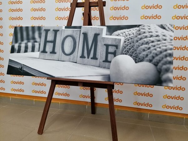 Obraz s nápisem Home a zátiším v černobílém provedení