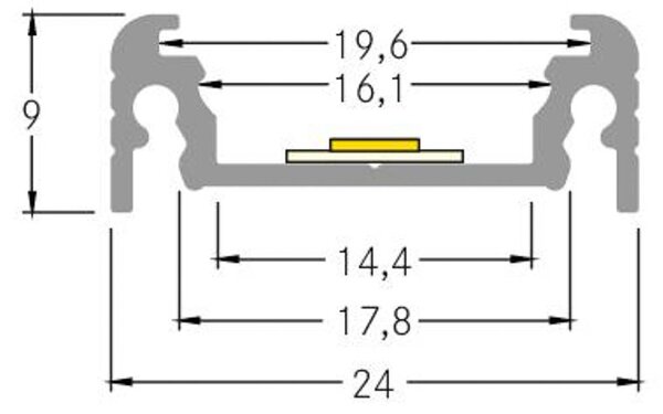 Montážní profil BRUMBERG výška 9 mm délka 2 m, černý