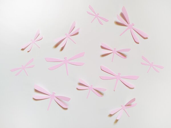 3D dekorace na zeď vážky růžové 12 ks 11 x 6 cm