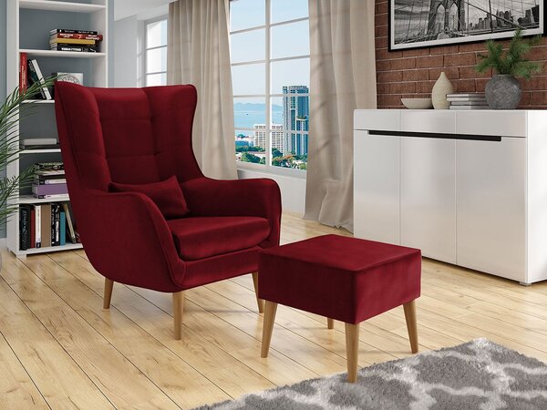 Designové křeslo ušák s taburetkou LEVI - červené