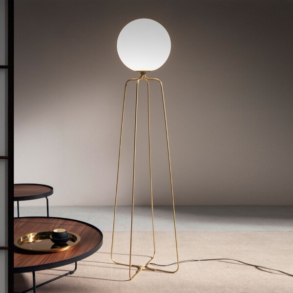 Bílá skleněná stojací lampa Angel Cerdá No. 8047, 170 cm