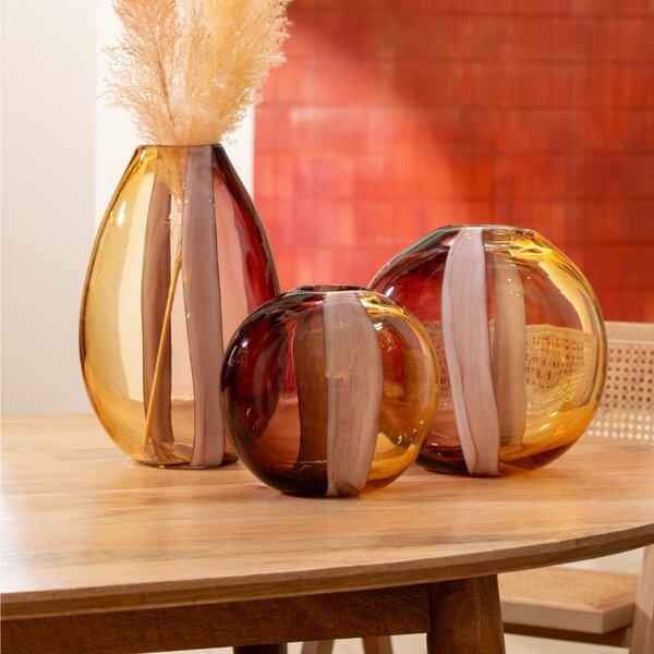 Hnědo-žlutá skleněná váza J-line Amberis 21 cm