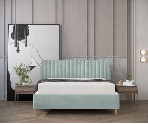 Čalouněná dvoulůžková postel v mentolové barvě s úložným prostorem s roštem 140x200 cm Noto – Maison de Rêve