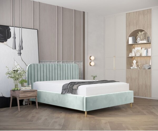 Čalouněná dvoulůžková postel v mentolové barvě s úložným prostorem s roštem 140x200 cm Noto – Maison de Rêve