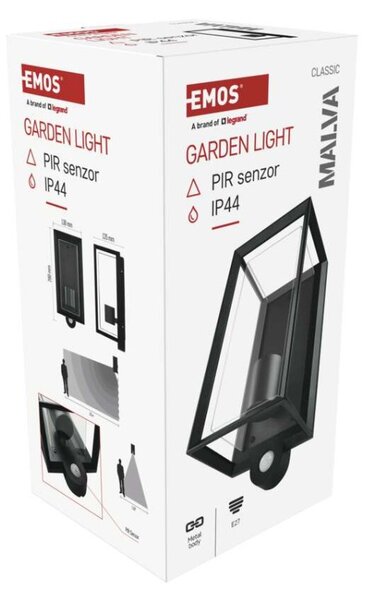 EMOS LED zahradní nástěnné svítidlo s čidlem soumraku MALVA, 13 × 12 × 28 cm, 1 × E27, 15 W 1554000011