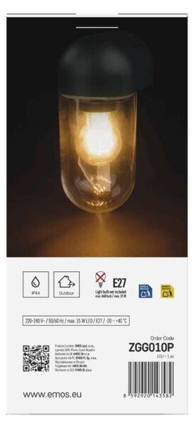 EMOS LED zahradní nástěnné svítidlo CASSIA, 12,6 × 9,5 × 22,2 cm, 1 × E27, 15 W 1554000009