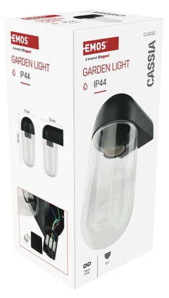 EMOS LED zahradní nástěnné svítidlo CASSIA, 12,6 × 9,5 × 22,2 cm, 1 × E27, 15 W 1554000009
