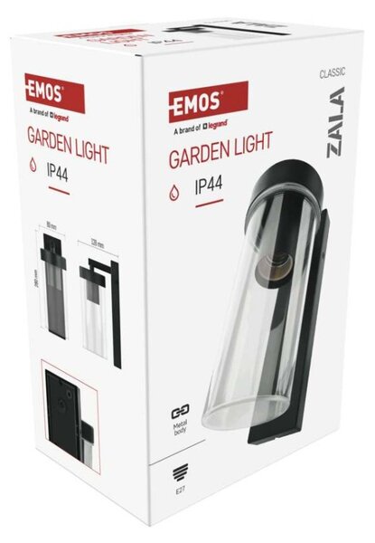 EMOS LED zahradní nástěnné svítidlo ZALA, 14,5 × 8,9 × 26,2 cm, 1 × E27, 15 W 1554000007