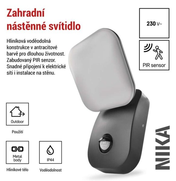 EMOS LED zahradní nástěnné svítidlo s čidlem soumraku NIKA, 12 × 12 × 20 cm, 12,8 W, teplá bílá 1554112001