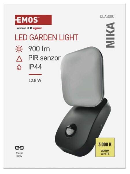 EMOS LED zahradní nástěnné svítidlo s čidlem soumraku NIKA, 12 × 12 × 20 cm, 12,8 W, teplá bílá 1554112001