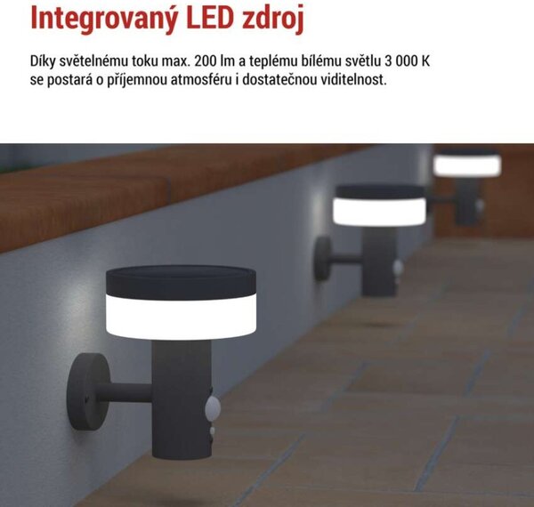 EMOS LED zahradní solární nástěnné svítidlo s čidlem soumraku, TERION, 12,5 × 14,7 × 14,2 cm 1554202000