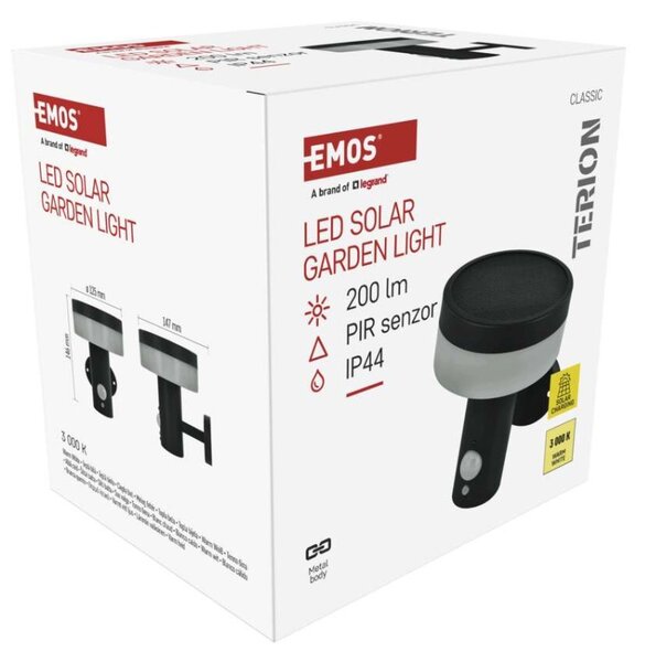 EMOS LED zahradní solární nástěnné svítidlo s čidlem soumraku, TERION, 12,5 × 14,7 × 14,2 cm 1554202000