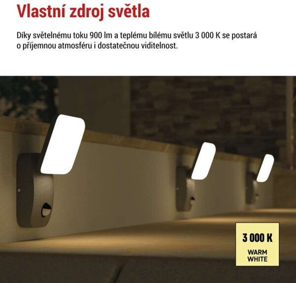 EMOS LED zahradní nástěnné svítidlo s čidlem soumraku NIKA, 12 × 12 × 20 cm, 12,8 W, teplá bílá 1554112001