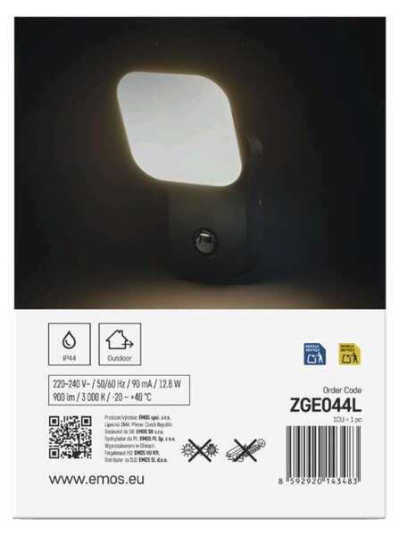 EMOS LED zahradní nástěnné svítidlo s čidlem soumraku NIKA, 12 × 12 × 20 cm, 12,8 W, teplá bílá 1554112001