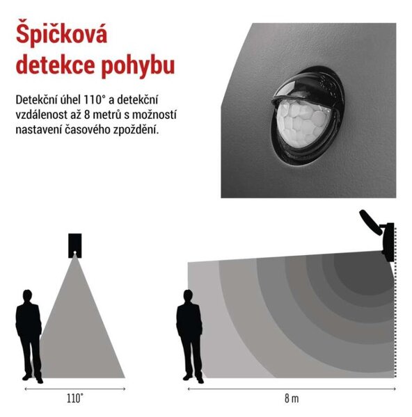 EMOS LED zahradní nástěnné svítidlo s čidlem soumraku NIKA, 12 × 12 × 20 cm, 12,8 W, teplá bílá 1554112001