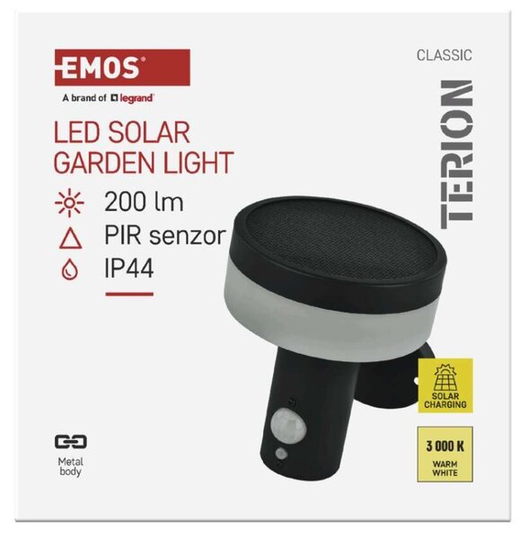 EMOS LED zahradní solární nástěnné svítidlo s čidlem soumraku, TERION, 12,5 × 14,7 × 14,2 cm 1554202000