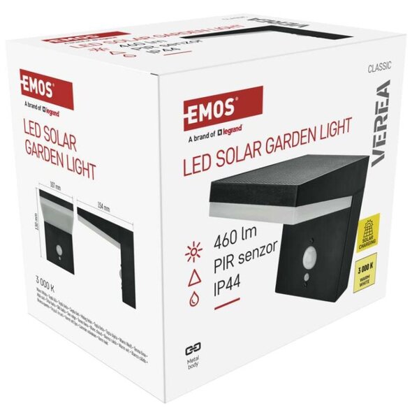EMOS LED zahradní solární nástěnné svítidlo s čidlem soumraku, VEREA, 10,7 × 15,4 × 13 cm 1554204000