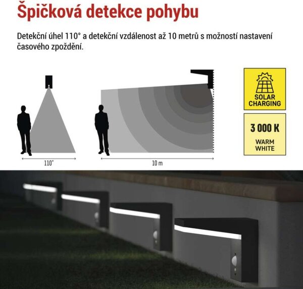 EMOS LED zahradní solární nástěnné svítidlo s čidlem soumraku, VEREA, 10,7 × 15,4 × 13 cm 1554204000