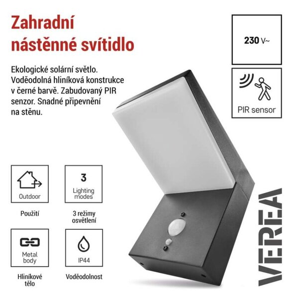 EMOS LED zahradní solární nástěnné svítidlo s čidlem soumraku, VEREA, 10,7 × 15,4 × 13 cm 1554204000