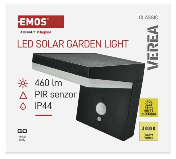 EMOS LED zahradní solární nástěnné svítidlo s čidlem soumraku, VEREA, 10,7 × 15,4 × 13 cm 1554204000