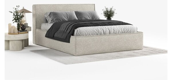 Světle šedá čalouněná dvoulůžková postel s úložným prostorem s roštem 160x200 cm Lounge L – Maison de Rêve