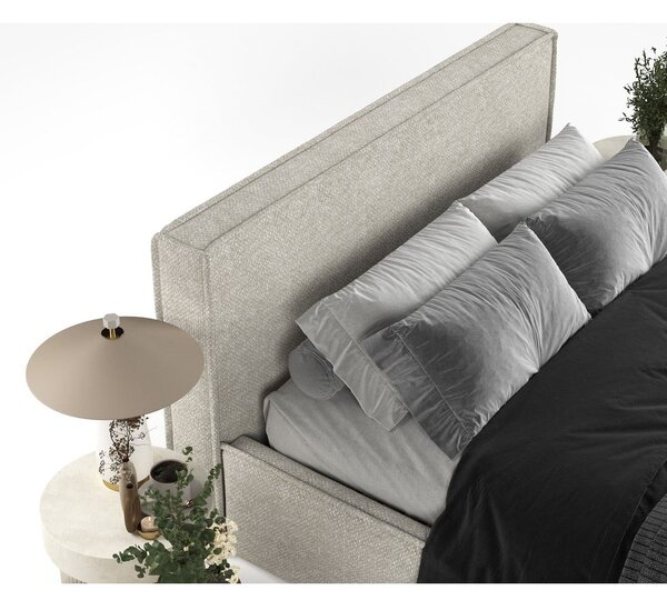 Světle šedá čalouněná dvoulůžková postel s úložným prostorem s roštem 160x200 cm Lounge L – Maison de Rêve
