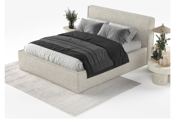 Světle šedá čalouněná dvoulůžková postel s úložným prostorem s roštem 160x200 cm Lounge L – Maison de Rêve
