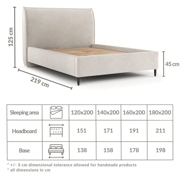 Krémová čalouněná dvoulůžková postel s úložným prostorem s roštem 180x200 cm Shell – Maison de Rêve