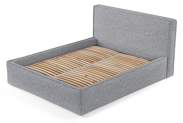 Šedá čalouněná dvoulůžková postel s úložným prostorem s roštem 200x200 cm Lounge L – Maison de Rêve