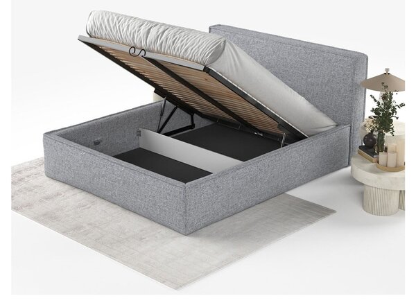 Šedá čalouněná dvoulůžková postel s úložným prostorem s roštem 200x200 cm Lounge L – Maison de Rêve