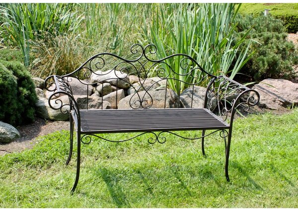 Černo-tmavě hnědá kovová zahradní lavice Selene – Garden Pleasure