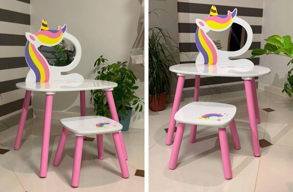 Dětská kosmetická toaletka LILY s taburetkou - bílá barva