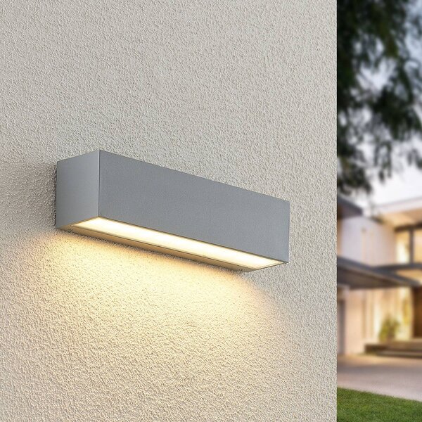 Lucande LED venkovní nástěnné svítidlo Lengo, 25 cm, stříbrná, dolů, 3 000 K, Hliník / šedá / zinek, Hliník, Moderní