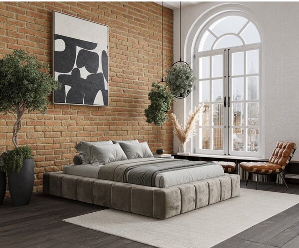 Béžová čalouněná dvoulůžková postel s úložným prostorem s roštem 160x200 cm Aruba L – Maison de Rêve