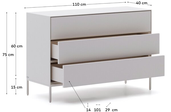 Bílá lakovaná komoda Kave Home Vedrana 110 x 40 cm