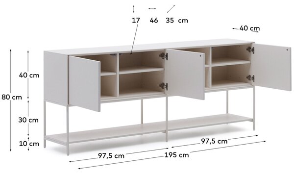 Bílá lakovaná komoda Kave Home Vedrana 195 x 40 cm