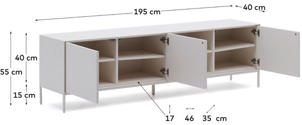 Bílý lakovaný TV stolek Kave Home Vedrana II. 195 x 40 cm