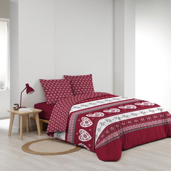 Červené prodloužené bavlněné povlečení na dvoulůžko 240x220 cm Alpage – douceur d'intérieur