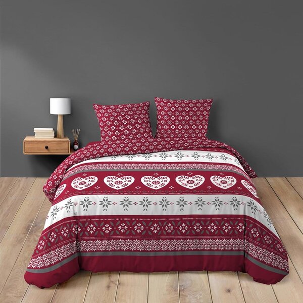 Červené prodloužené bavlněné povlečení na dvoulůžko 240x220 cm Alpage – douceur d'intérieur